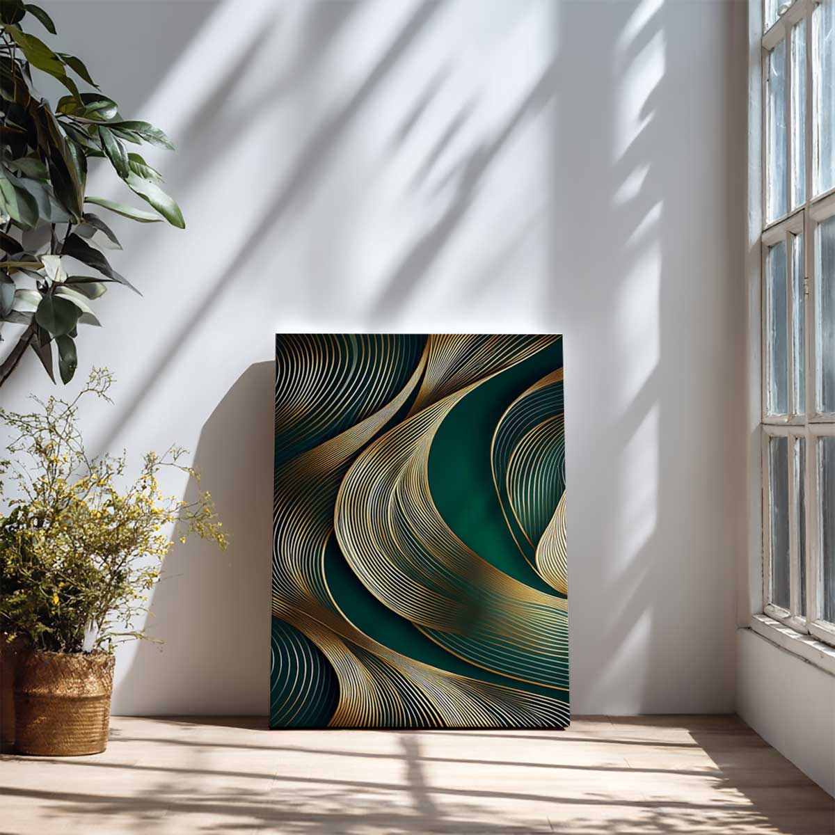 Tableau lignes dorées émeraude - 40x60cm - 2