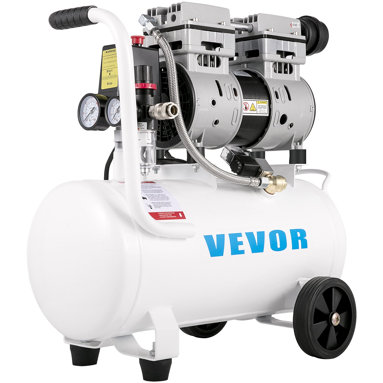 Silent Compressor 750W, Bezolejowa Sprężarka Powietrza 25 L, Ciśnienie 8 Bar, Cicha Sprężarka Powietrza 220V, Przenośna Sprężarka Powietrza, Hał VEVOR