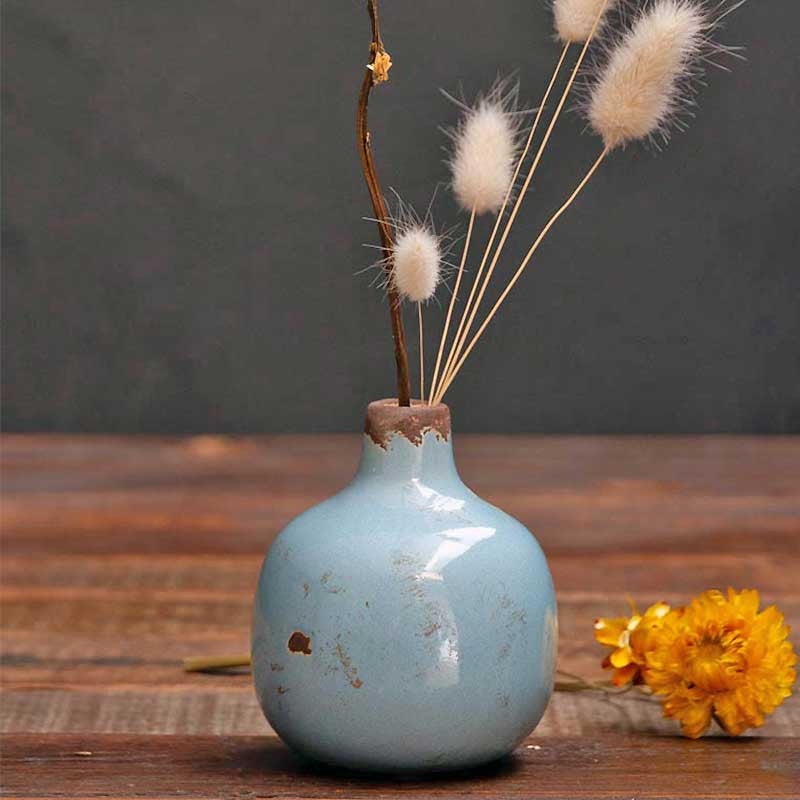 Lot De 3 Vases Céramique Bleu - Style Scandinave - Pour Fleurs Séchées Ou Fraîches - Décoration Salon