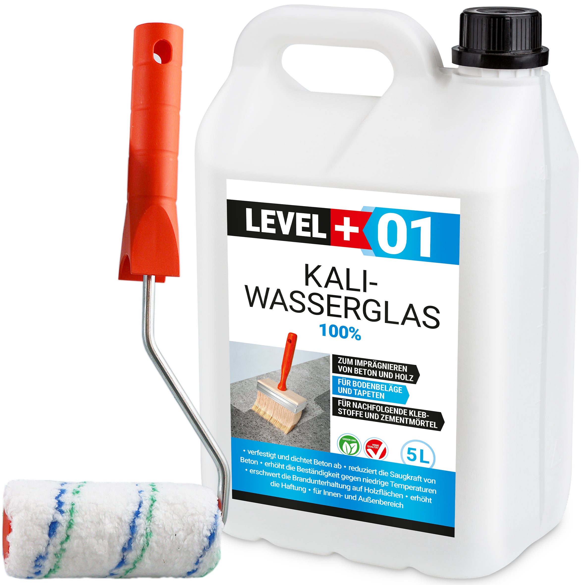 Szkło wodne potasowe 100% KALIWASSERGLAS L+01 5L + Wałek Malarski 10cm