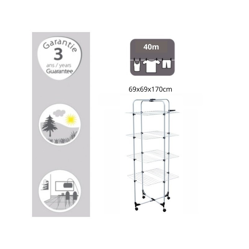 Etendoir Tour 4 Niveaux 40M Acier Blanc MSV - 5