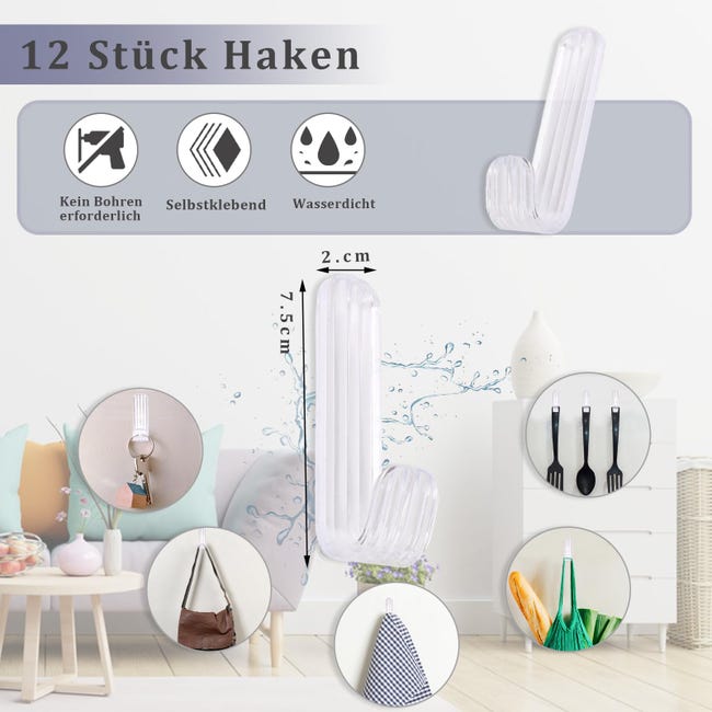 Crochets Autocollants Transparents Extra Solides - Lot De 30 - Sans Perçage, Pour Plafond, Mur, Salle De Bain