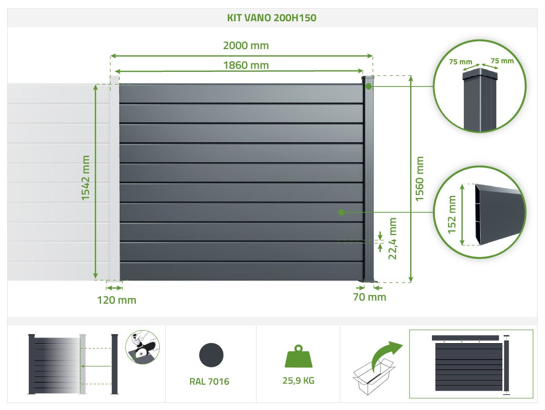 Clôture Aluminium Persienne 8m VANO H.150cm gris - 3