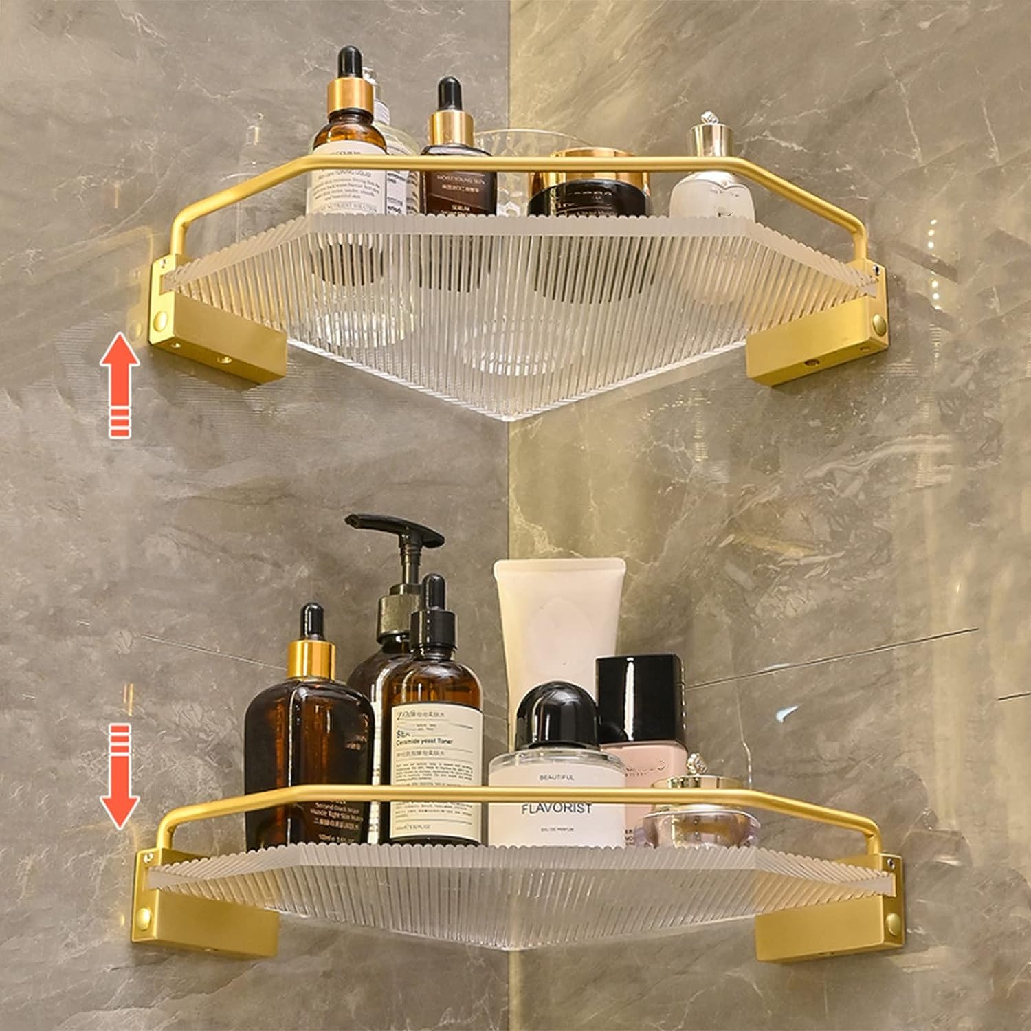 Dessous De Plat De Salle De Bain En Acrylique, Support De Rangement D'Angle Mural, Accessoires De Salle De Bain Sans Poinçon (Or) 1 Pièces - 5