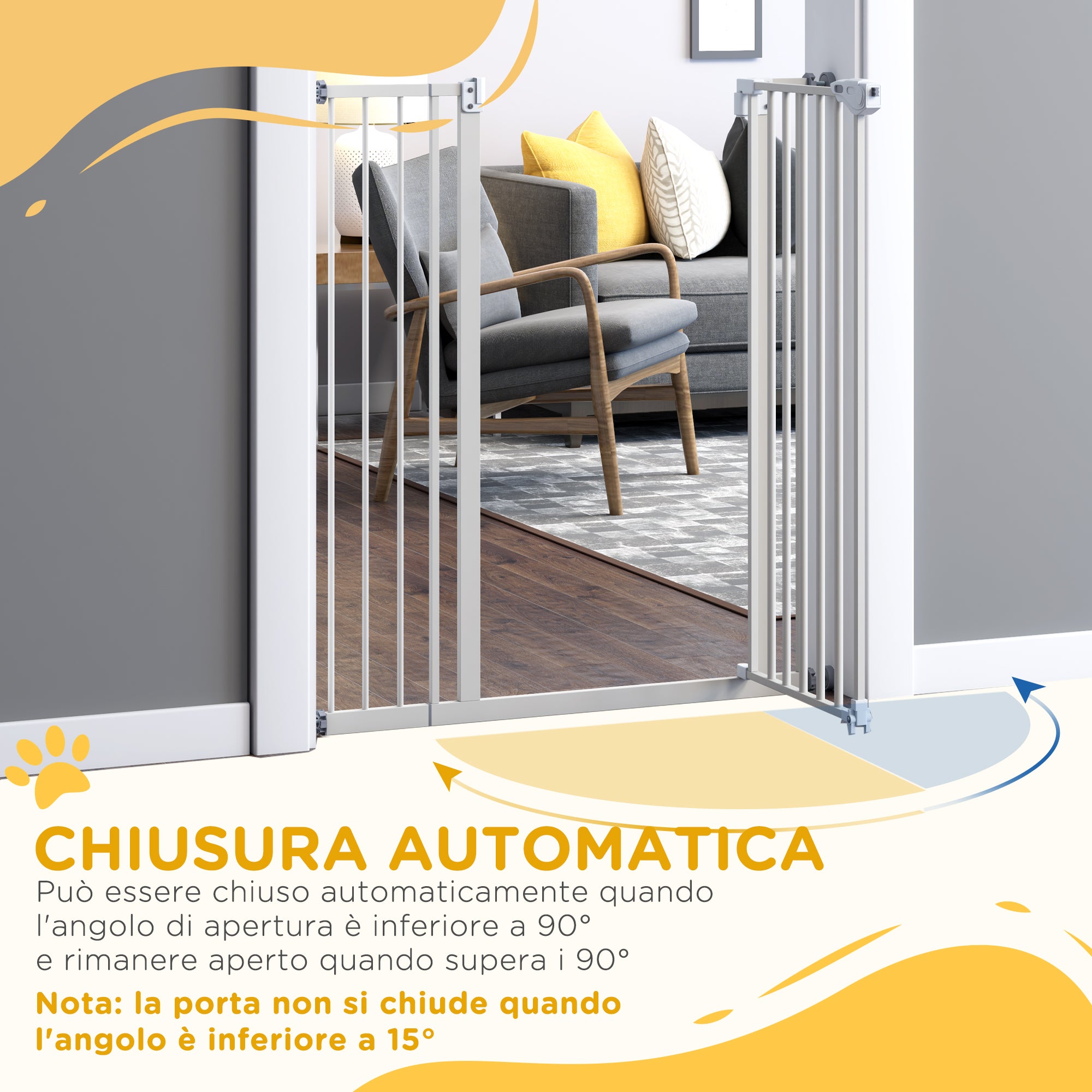 PawHut Cancelletto per Cani con 4 Viti Regolabili e Nastro Adesivo, in Metallo e Plastica, 86x104.1 cm, Bianco - 5