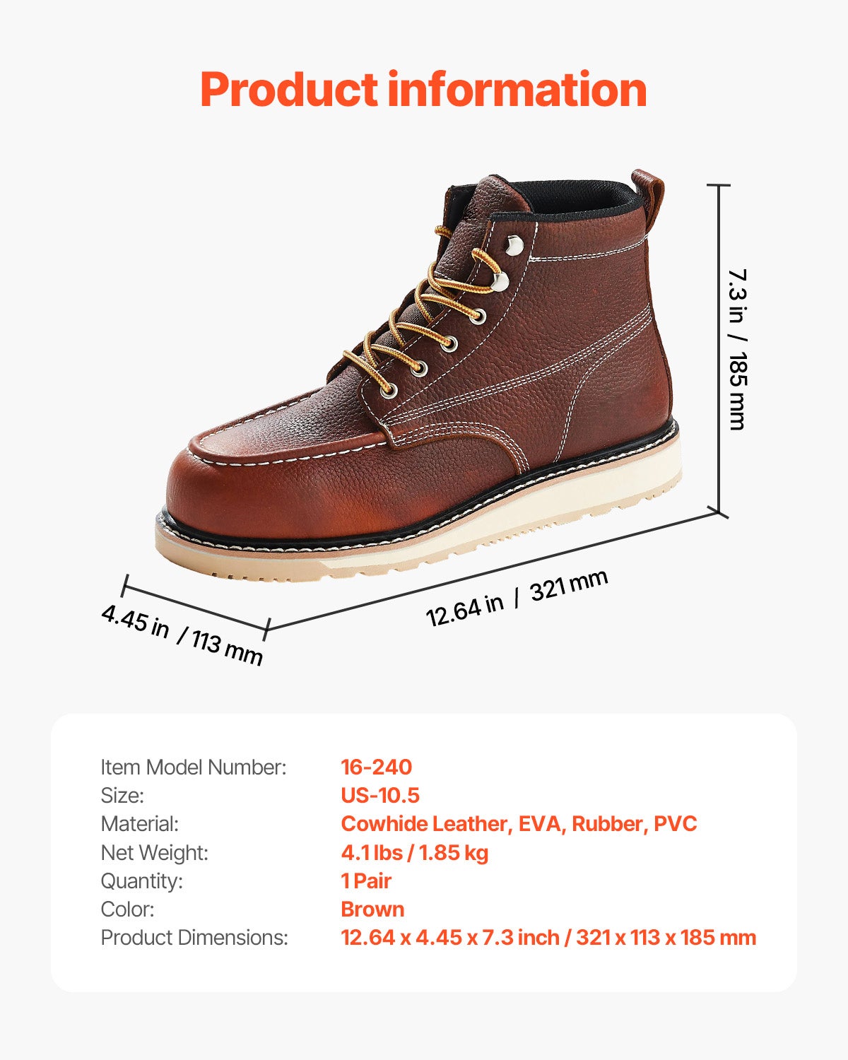 UK Taille SucceBuy 9,5 Bottes de travail embout acier,mocassin imperméable,antidérapantes,semelle EVA légère - 9