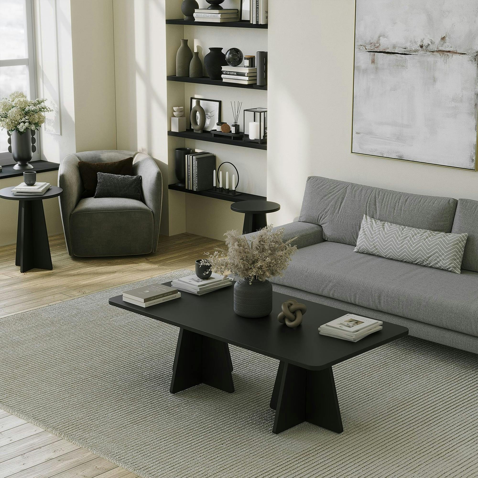 Table basse noire design avec pieds trapèze MARFA - 2