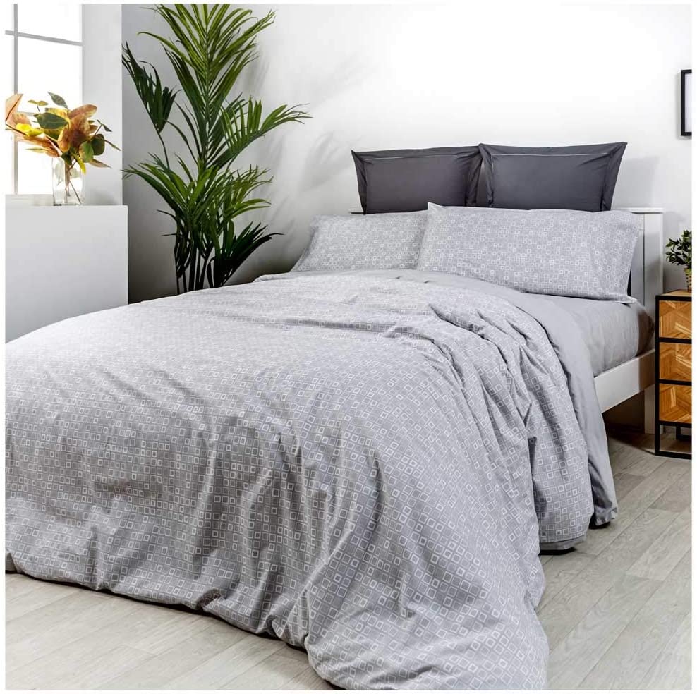 Cotton artean - funda nordica gros algodón y poliester reciclado gris cama de 135
