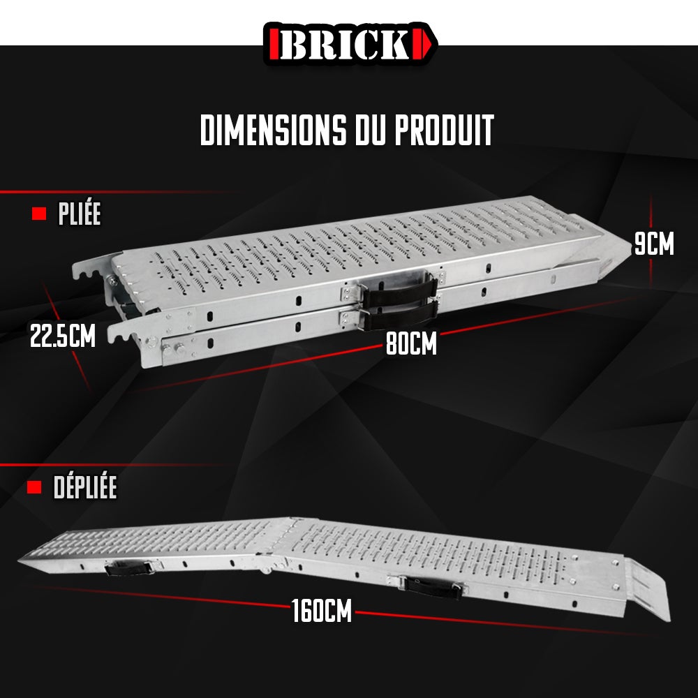 Lot de 2 rampes pliables en acier galvanisé 160cm - Charge max 500 kg/paire - Brick - 4
