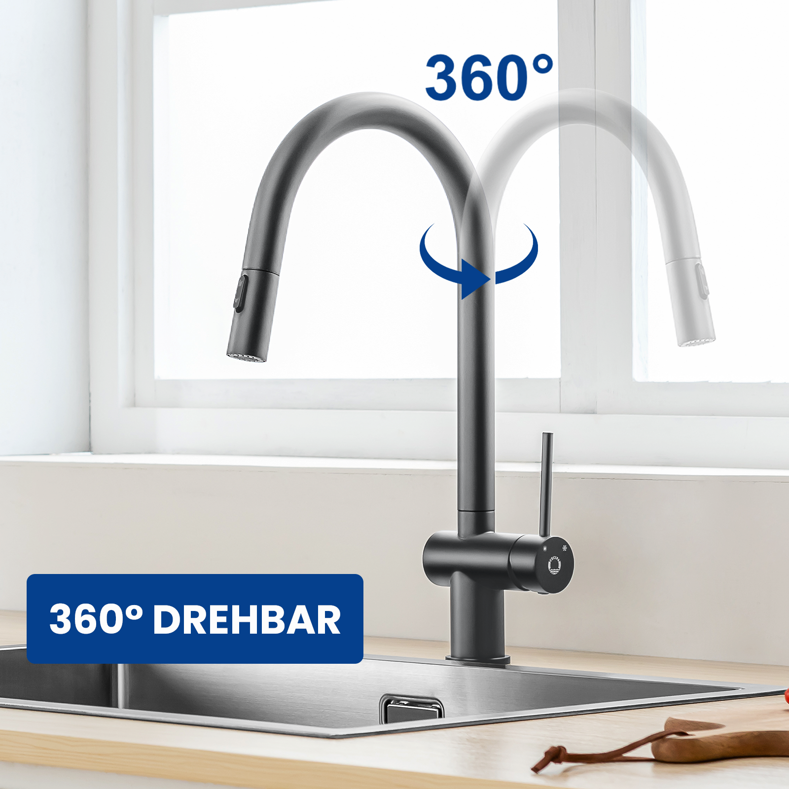 Cecipa max Mitigeur de Cuisine avec Douchette Extractible Robinet de Cuisine avec 2 Types de Jet D'eau Robinet d'évier (Noir),EU Modèle - 5