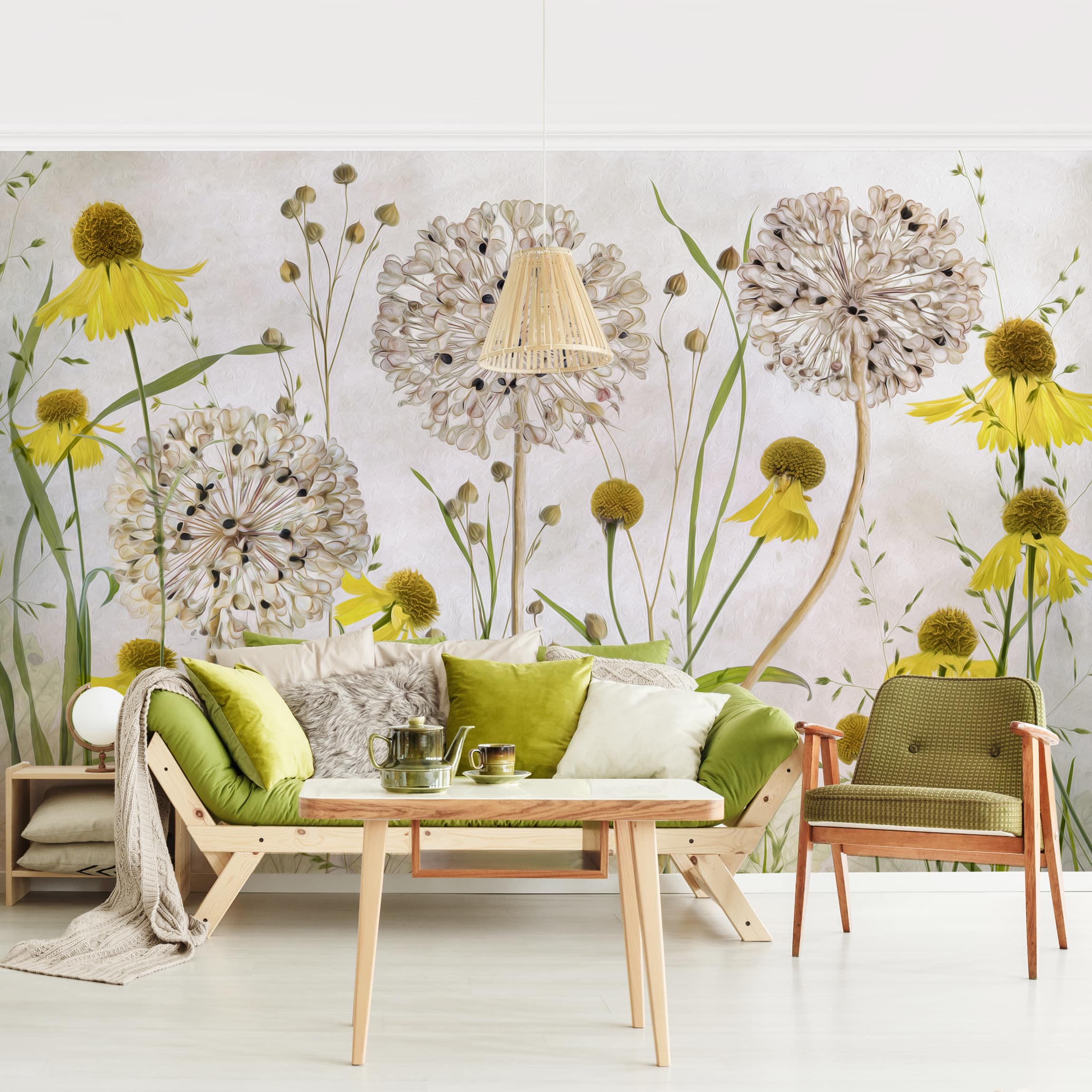 Papel pintado fotomural flores allium helenio vintage 225 - salón dormitorio cocina pasillo - tnt 432 x 290 cm adhesivo