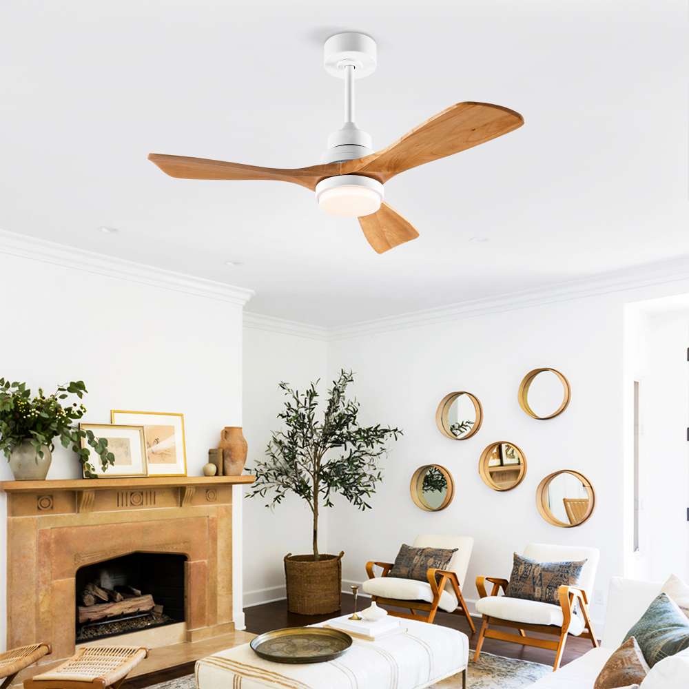 Ventilateur de plafond 107cm avec lumière et télécommande, intérieur/extérieur, 3 pales, style moderne, terrasse salon ferme - 2