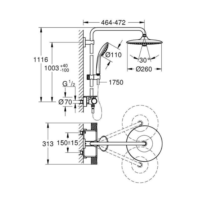 Colonne de douche thermostatique GROHE Vitalio Joy System 260 - 5