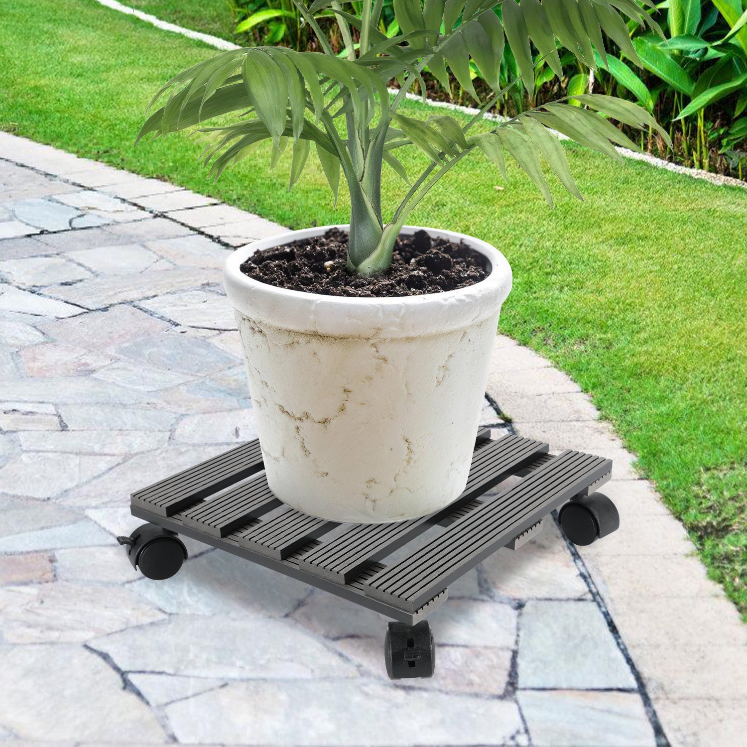 Support Plantes à Roulettes 30.5cm Terre Cuite - Chariot Pot De Fleurs Robuste KADAX