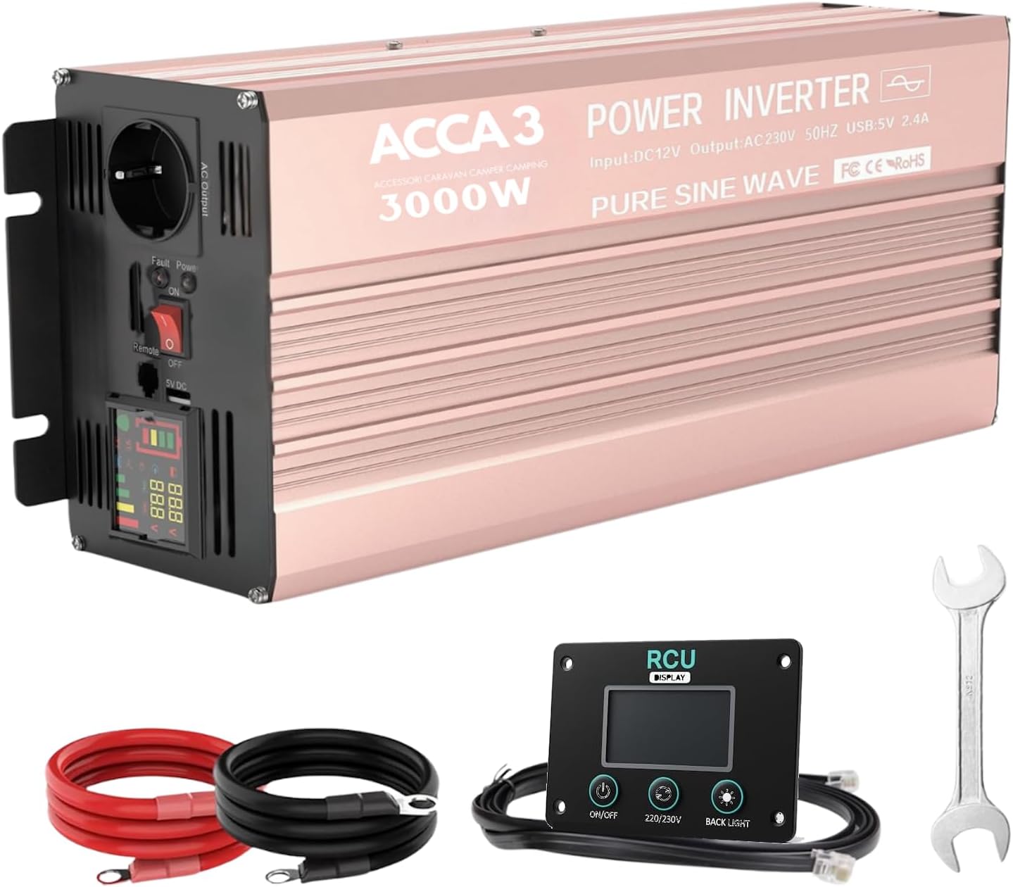Inversor De Coche De 1000W, Convierte 24V A 220V 50Hz, Con Pantalla LED, Protección Múltiple, Carcasa De Aleación De Aluminio Y Ventilador De Refrigeración