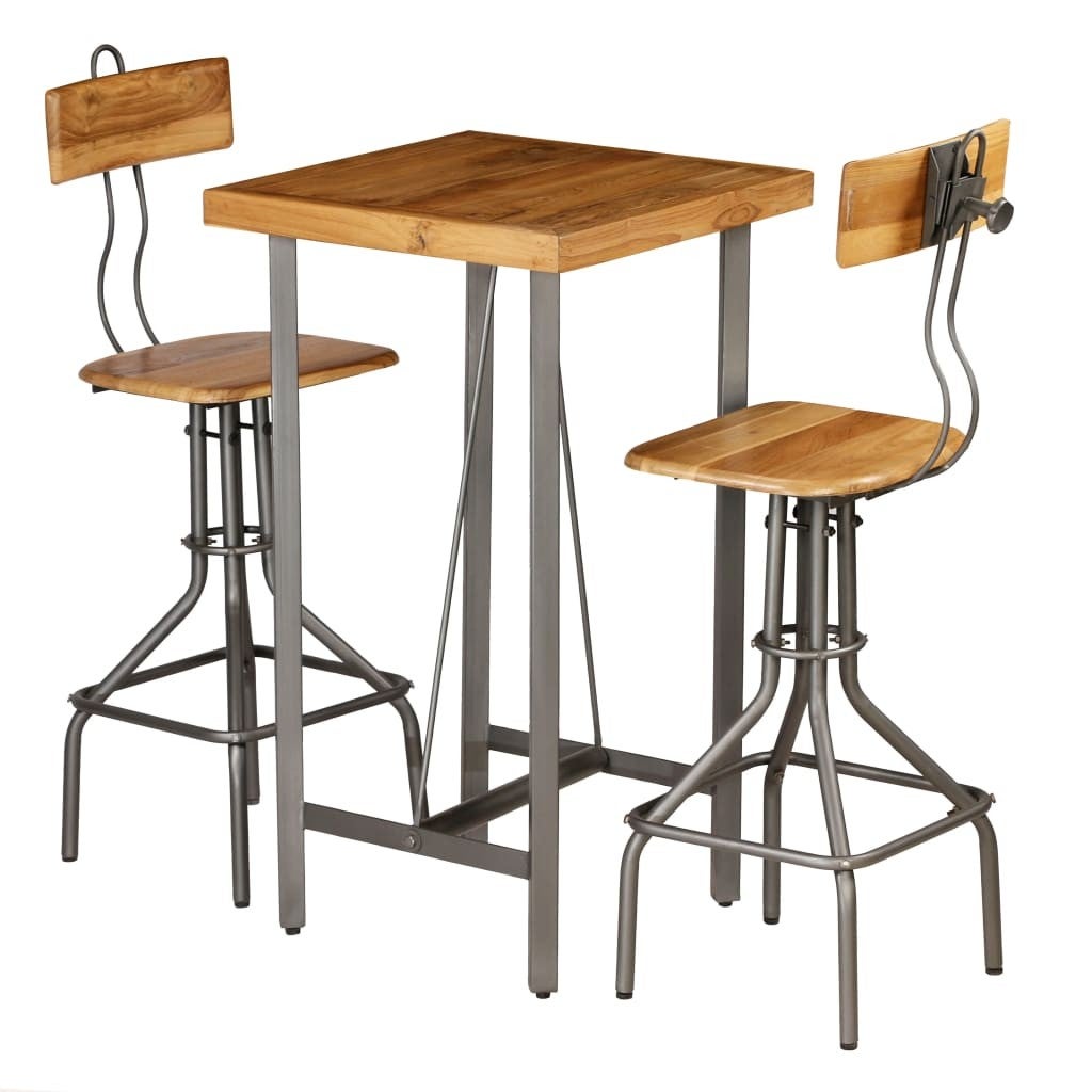 Table de bar carrée teck recyclé et 2 tabourets industriel Vinka ...