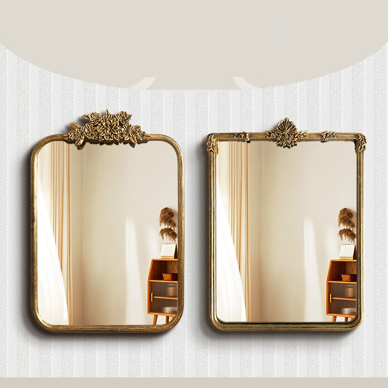 Metalowe lustro dekoracyjne w stylu vintage - lustro łazienkowe z metalową ramą i szkłem o wysokiej rozdzielczości, montaż ścienny, B - 3