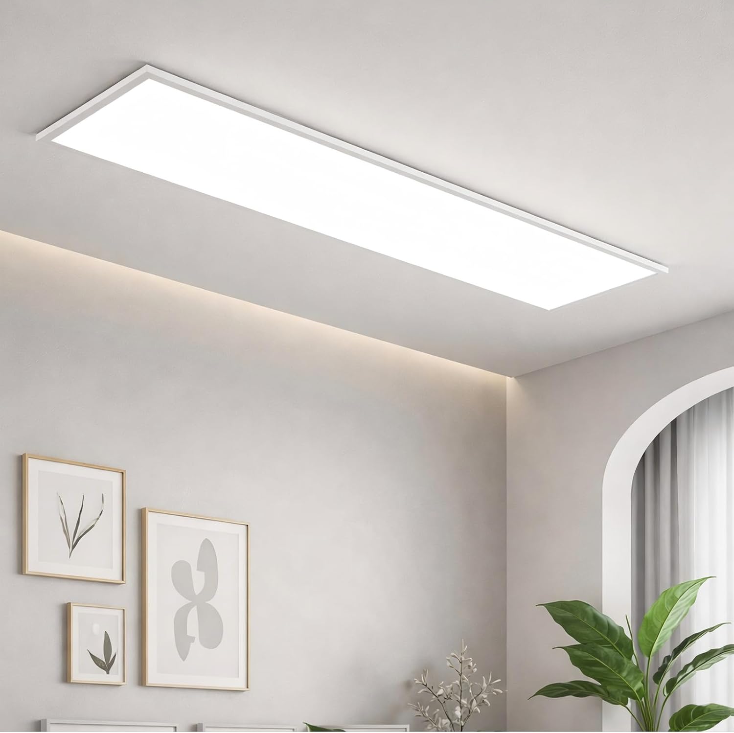 NETTLIFE Panele LED Sufitowy Ściemnialny 100x25cm 24W Biały, Płaski Plafon z Pilotem do Biura, Warsztatu, Kuchni, Garażu, Przedpokoju Nowoczesny