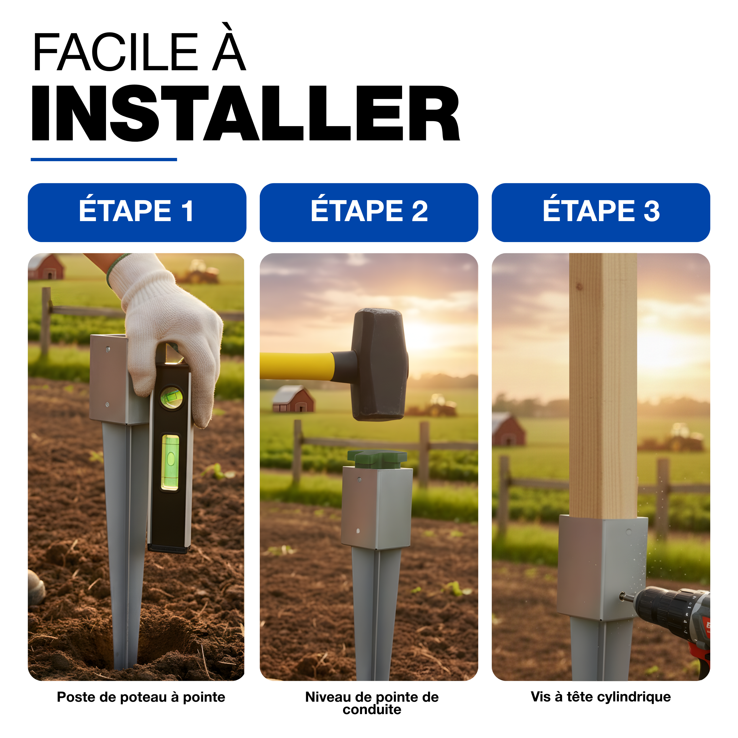 Support de Poteau à Enfoncer Galvanisé à chaud 71 x 71 x 750 mm douille piquet cloture bois ancre GeZu Impex - 3
