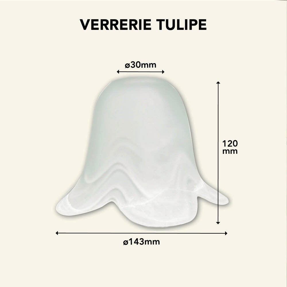 Abat jour verre satiné marbré blanc, forme Tulipe, diam. 120 mm - Tibelec - 8