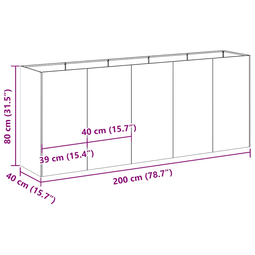 Jardinière rouillé 200x40x80 cm acier inoxydable vidaXL - 3