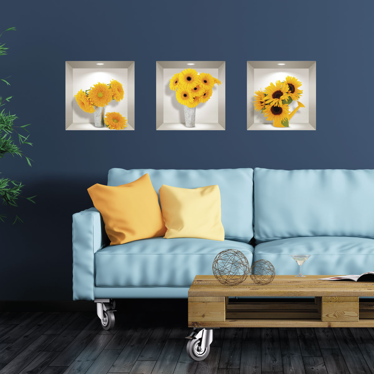 Vinilo 3d flores variedades de girasoles - adhesivo de pared - revestimiento sticker mural decorativo - 30x90cm