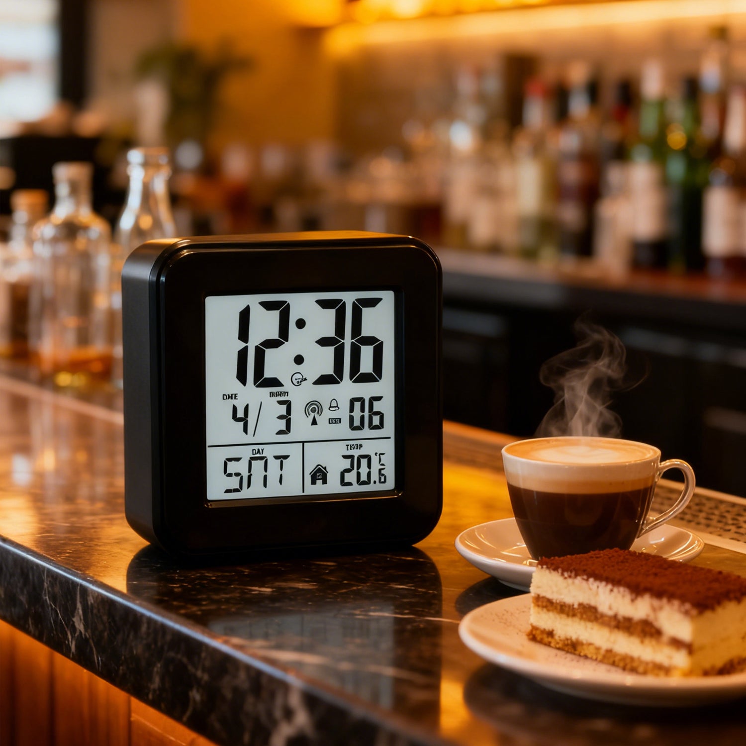 Set 2 sveglie LCD digitali nere con doppia allarme, temperatura interna, data e snooze alimentate a batteria per casa e ambienti lavoro - 6