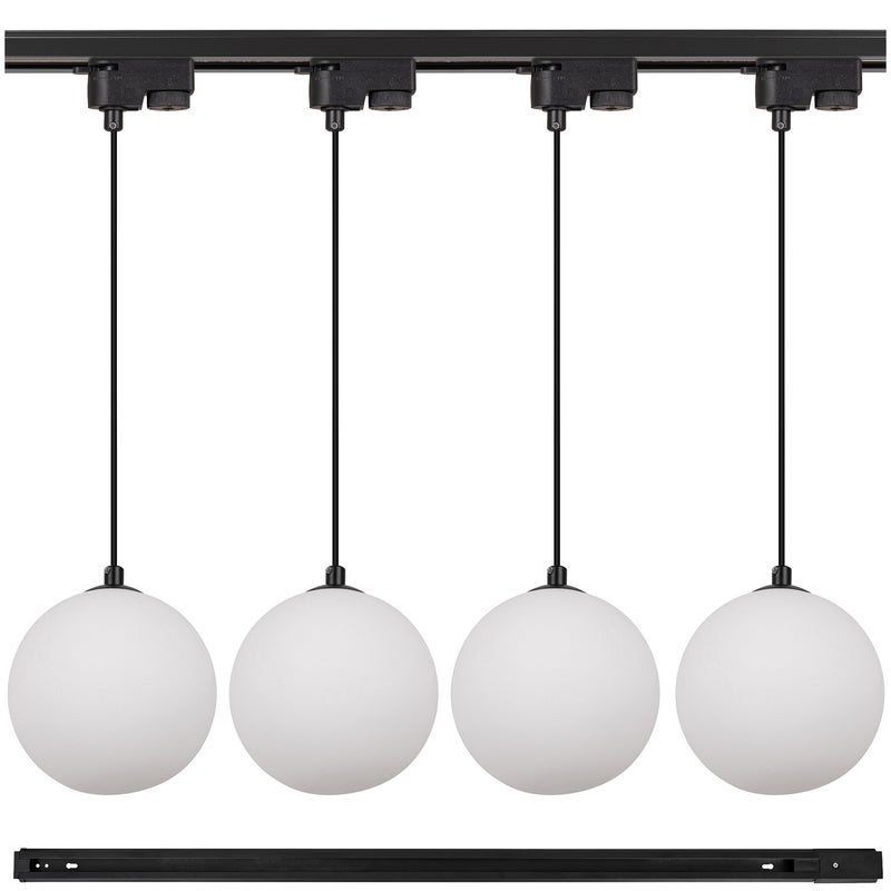 Lampa szynowa wisząca 4x BIAŁA KULA klosz mleczny G9 + Listwa szynoprzewód 1m Oprawa szklana z kablem OZDOBNA - LEDHOFF