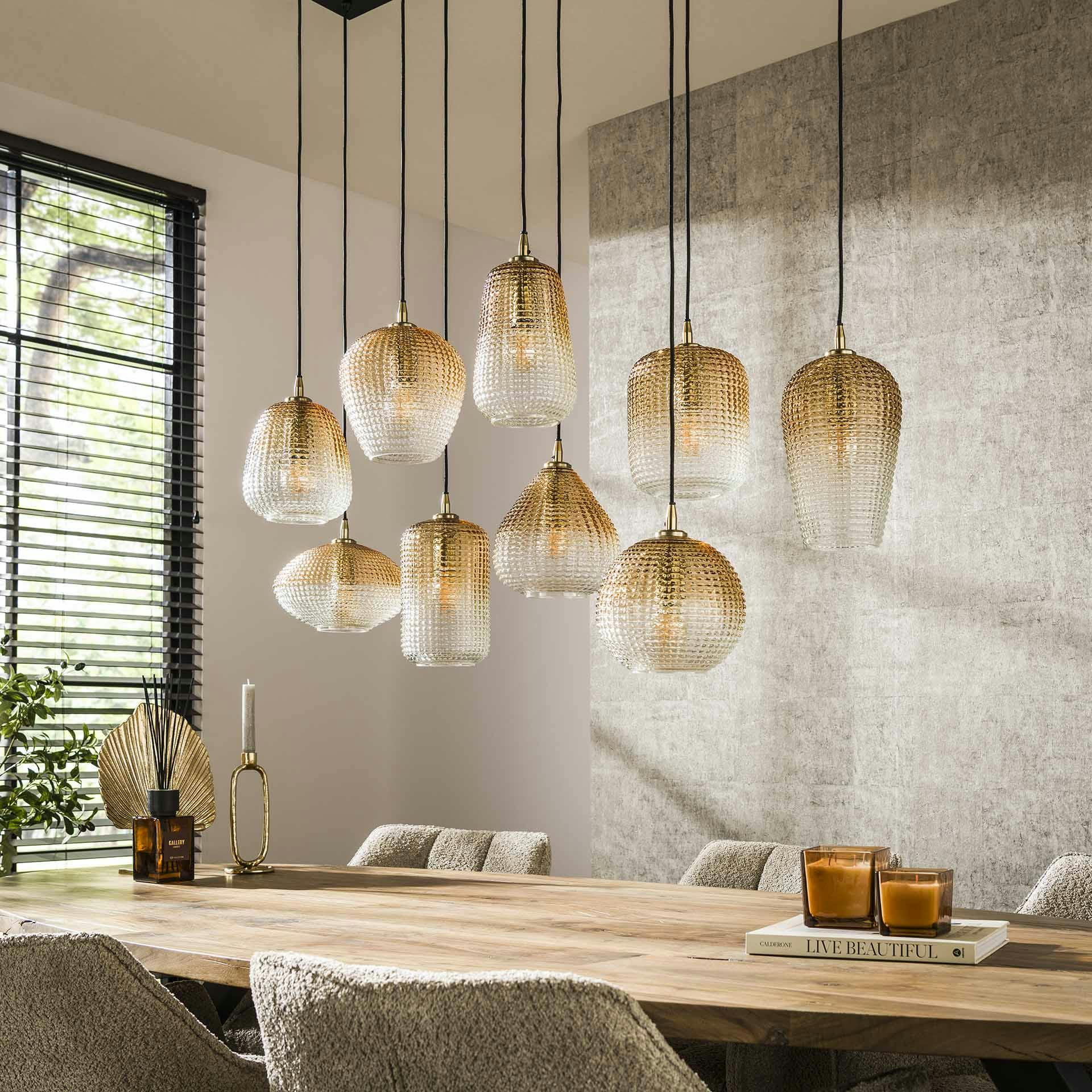 Suspension en verre ambré motif pois 9 abat-jour NOVA - 2