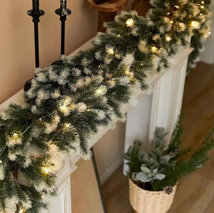 Ghirlanda natalizia in cedro, 180 cm di pino e cipresso artificiali, sfondo chiaro per pareti, per interni ed esterni, decorazione invernale - 3