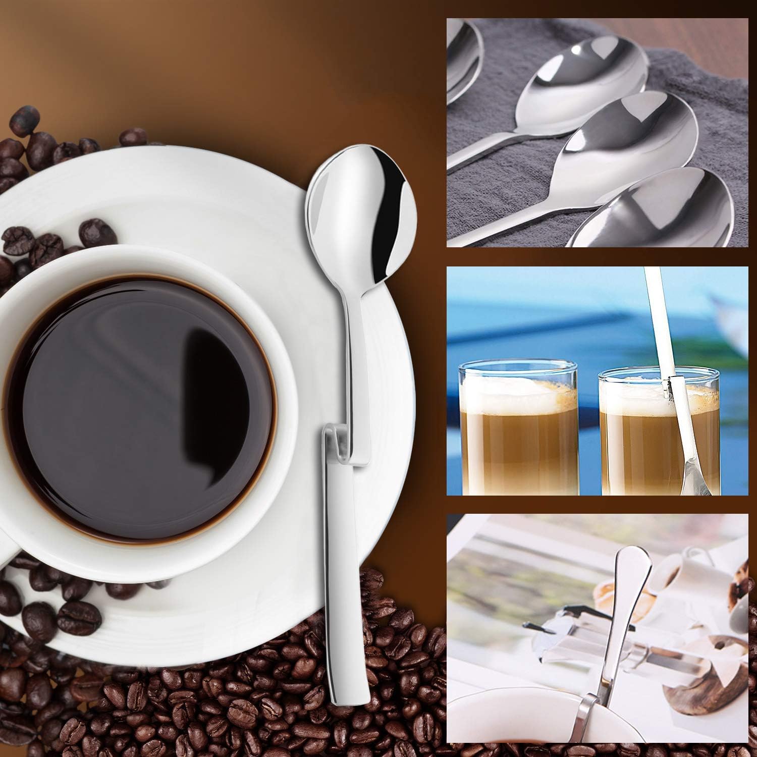 Zestaw 4 wiszących łyżeczek ze stali nierdzewnej do kawy, herbaty, dżemu, latte macchiato - 4