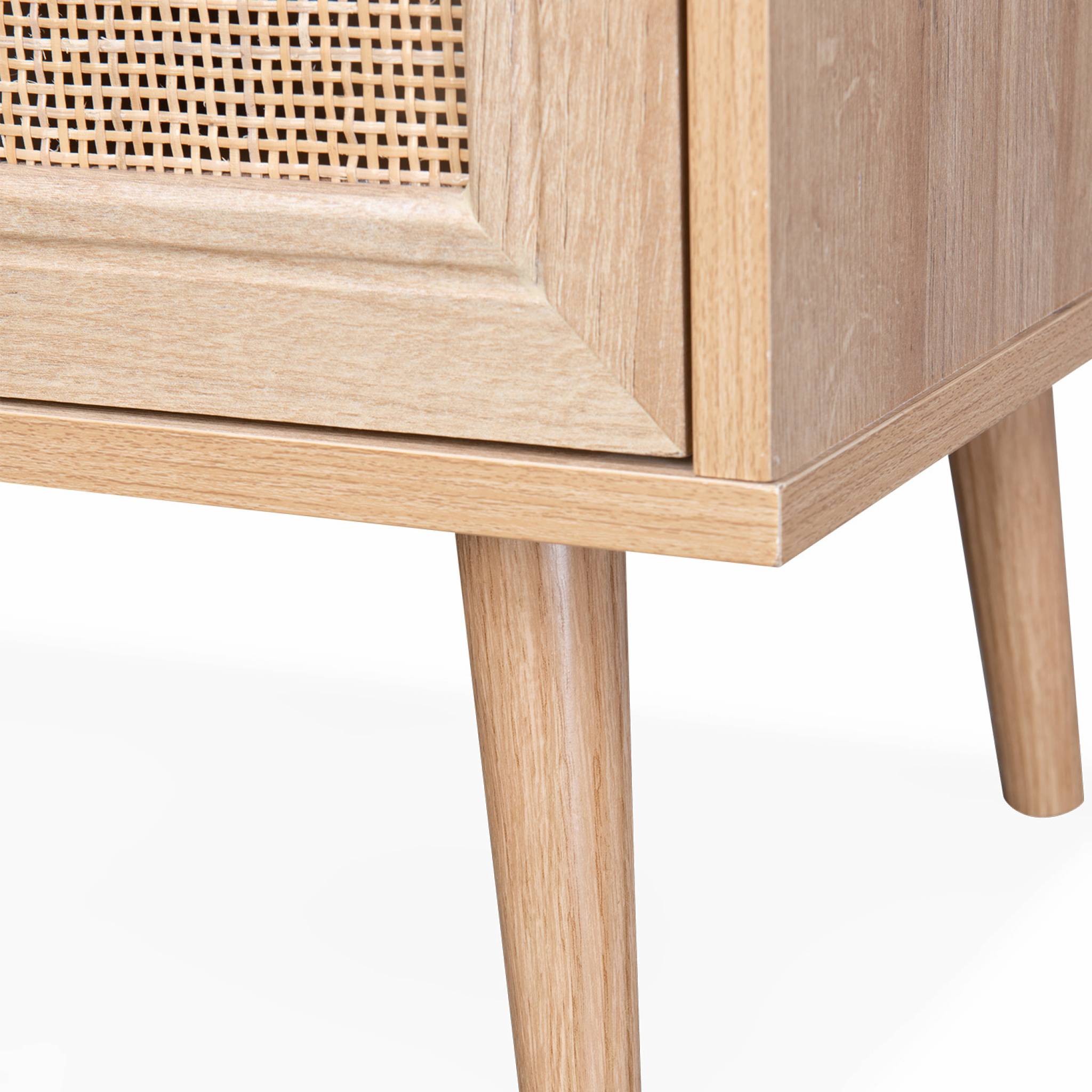 Meuble TV en cannage 120x39x56.5cm - Bohème - Naturel. 2 niveaux. 2 étagères. 2 portes. pieds scandinaves BOHÈME - 6