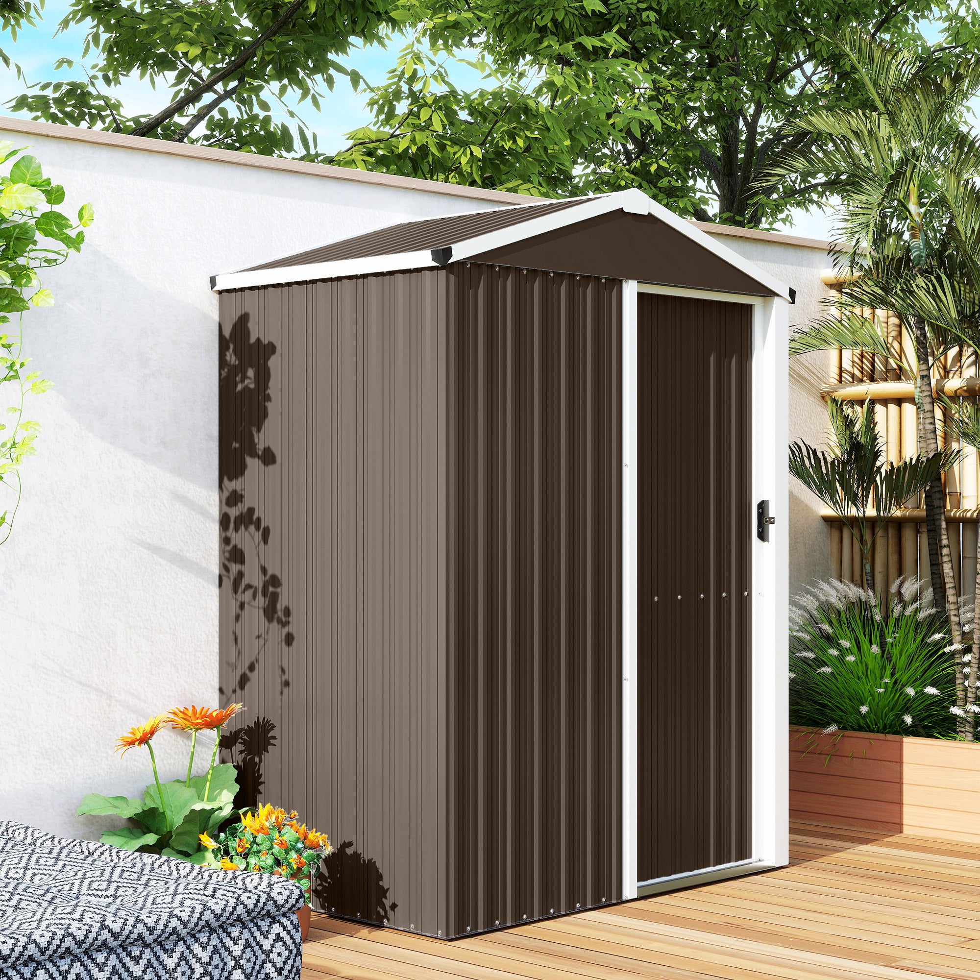 Caseta de Jardín Outsunny Acero Galvanizado Marrón 136x87x179 cm - 5