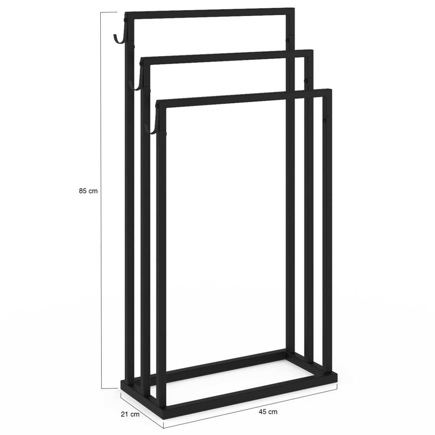 Porte-serviettes sur pied 3 niveaux DALLAS métal noir design industriel - 4