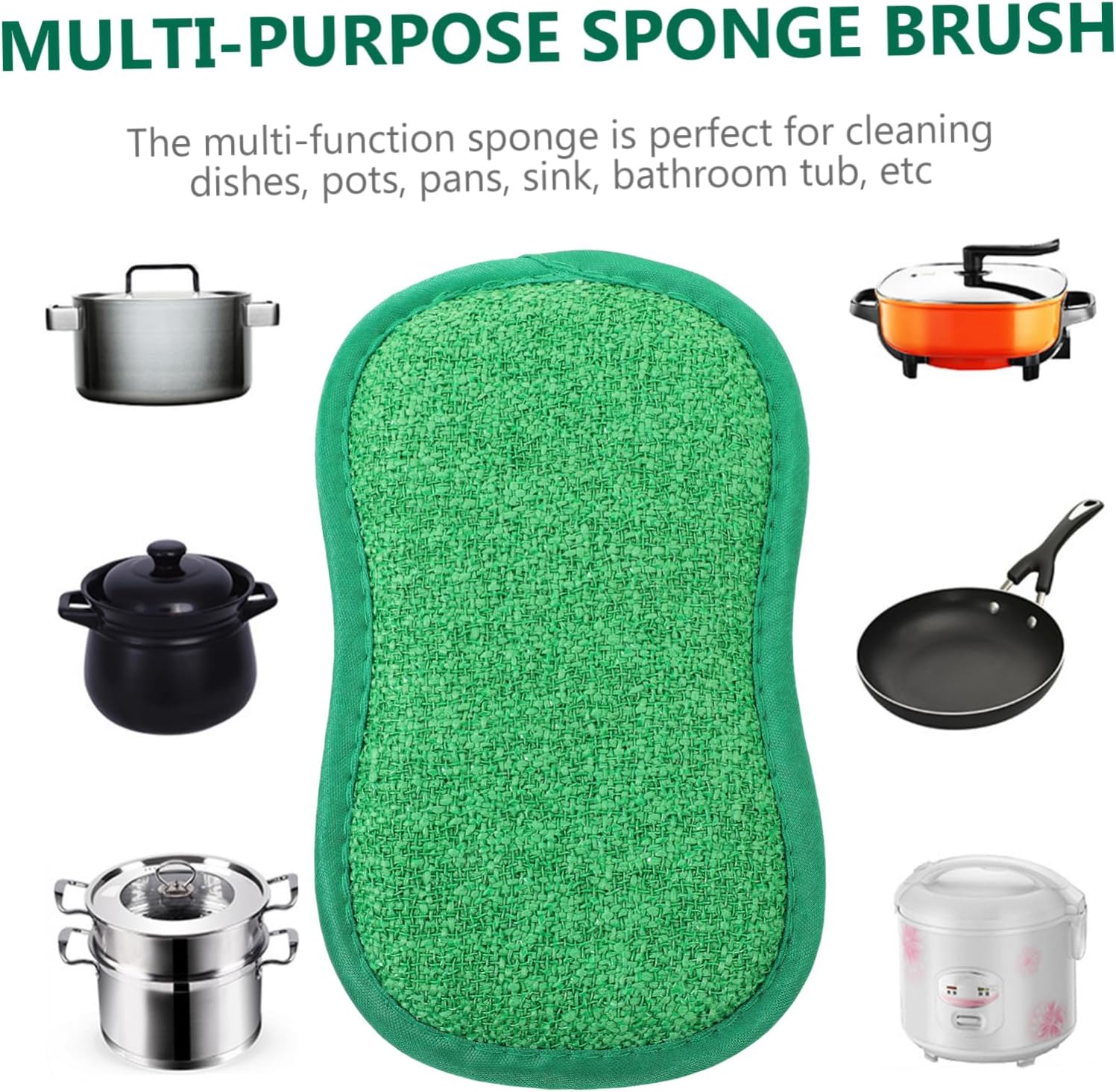 3pc spugna microfibra anti-graffio, tampone lavastoviglie pulizia cucina, verde - 4
