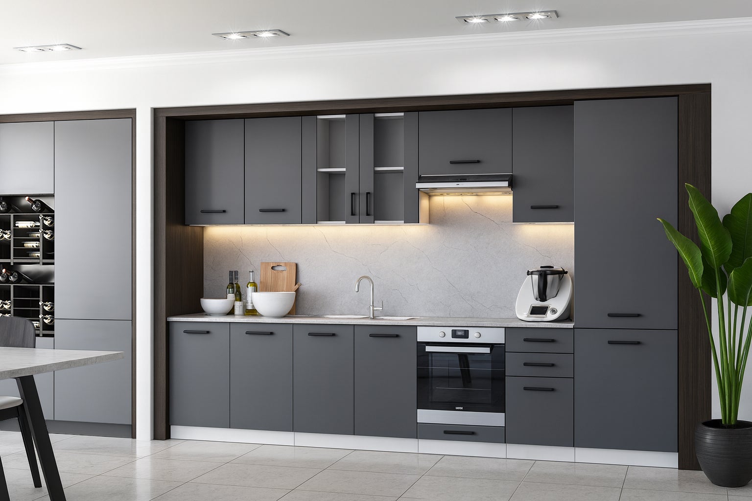 Cuisine complète Jolly GRIS graphite 320 cm colonne et encastrement four 9 éléments - 2