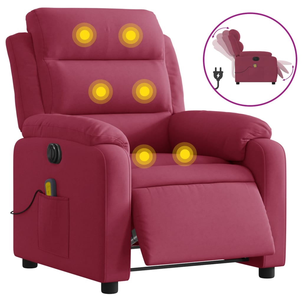 Sillón reclinable de masaje eléctrico | sillón de relax | silla de relax terciopelo rojo tinto cfw223584