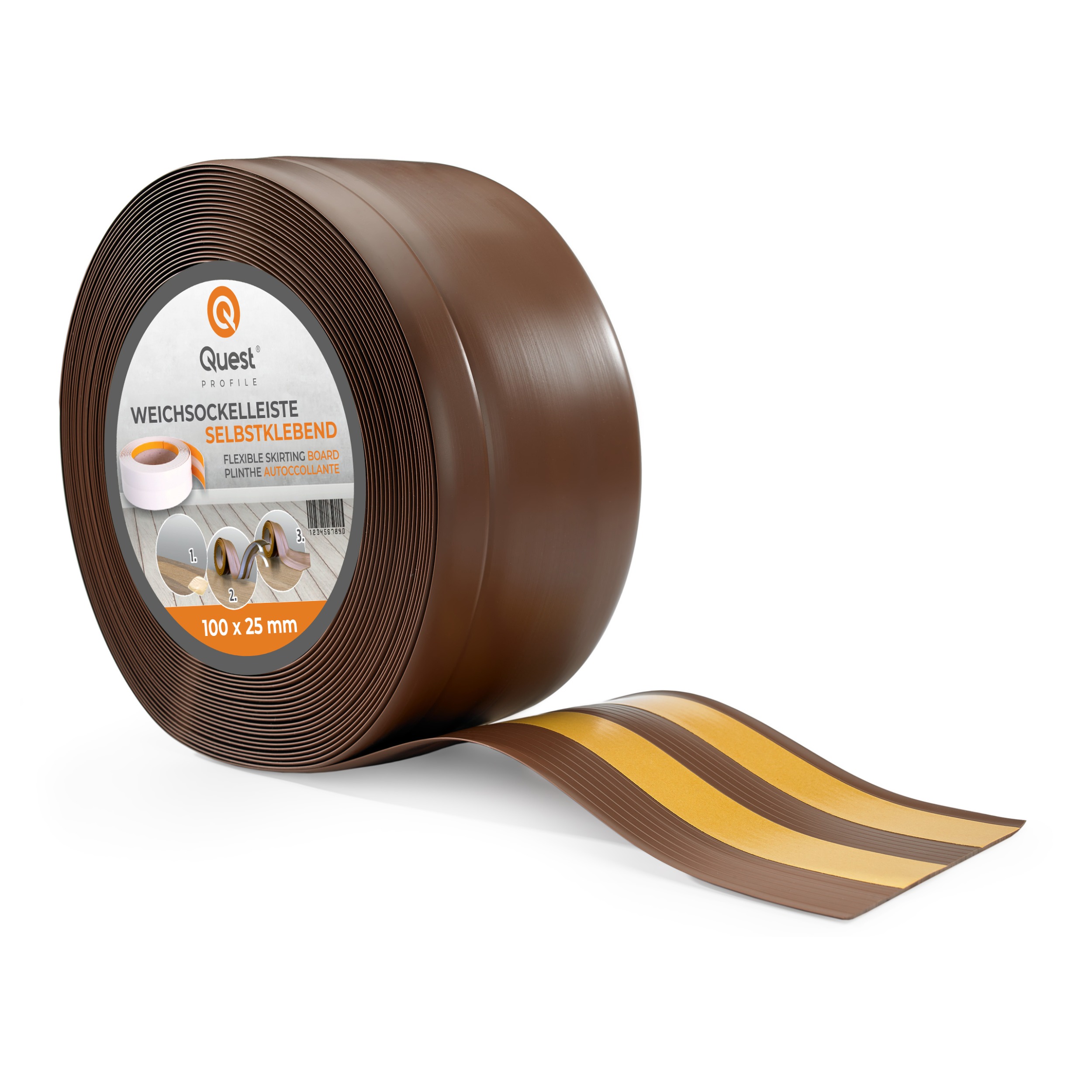 Quest rodapié pvc 100x25mm, 20m, autoadhesivo, rodapiés blando, zócalo profesional, bronze