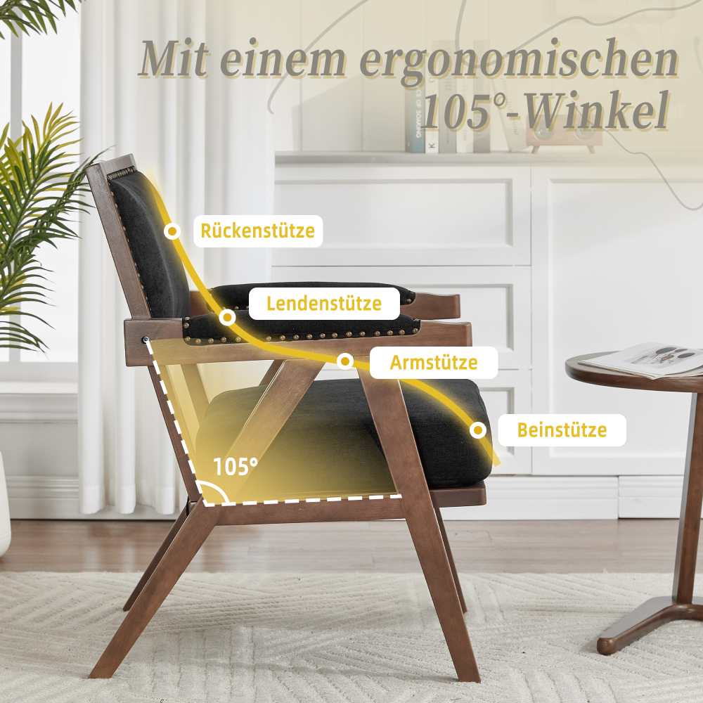 Fauteuil Lounge Tissu Moderne Mid-Century avec Accoudoirs et Cadre Bois pour Salon, Chambre, Bureau - 5