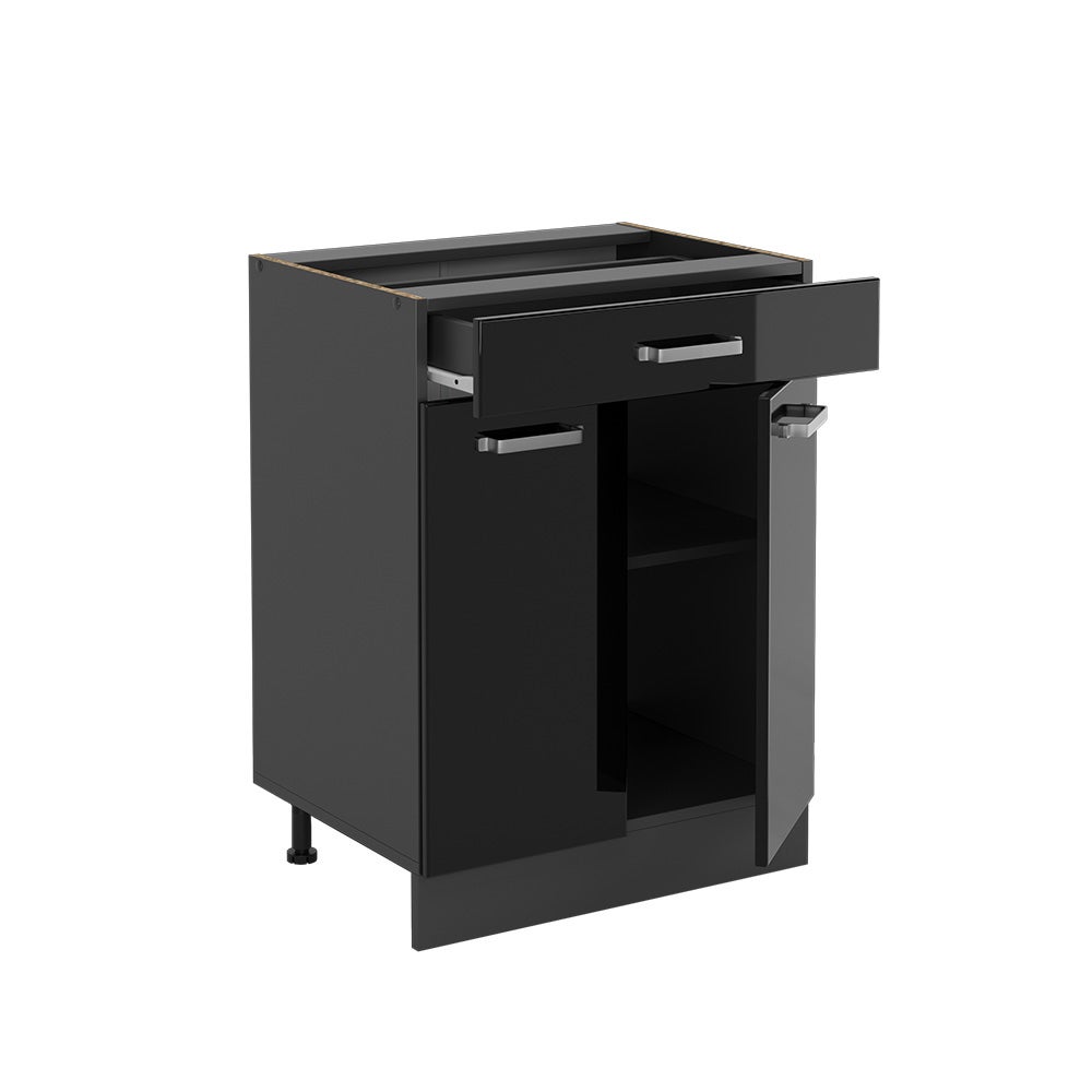 Vicco Meuble cuisine R-Line, Noir Haute brillance, 60cm avec tiroir, sans PT - 4