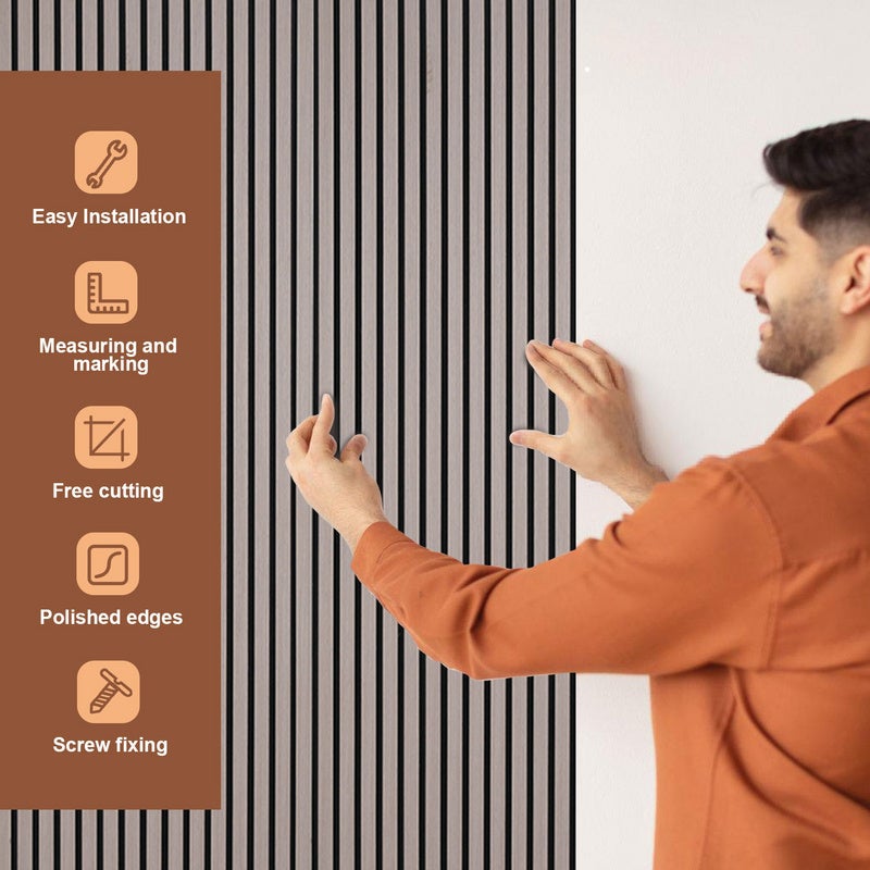 Panel de pared de MDF natural, panel acústico de pared en chapa de madera y fieltro, 120x60x2,1 cm, nogal - 3