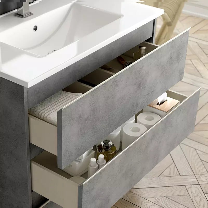 Meuble de salle de bain 80cm simple vasque - 2 tiroirs - sans miroir - BALEA - ciment (gris) - 2