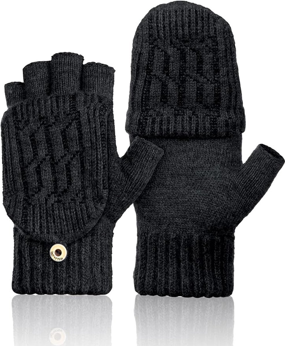 Guanti Invernali A Mezze Dita Touchscreen – Unisex, In Misto Lana, Caldi E Morbidi, Nero, Taglia M - 4
