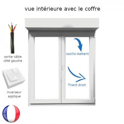 Fenêtre PVC 2 vantaux oscillo-battant avec volet roulant électrique H 75 x L 120 cm pour pose en neuf - 4