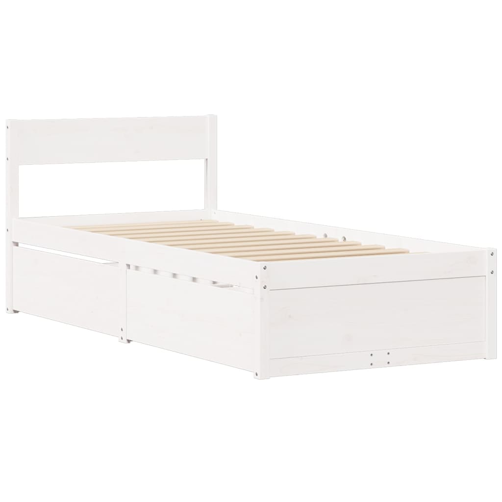 Lit avec tiroirs et matelas, blanc, en bois massif de pin, pour la chambre, 90 × 200 cm - 7