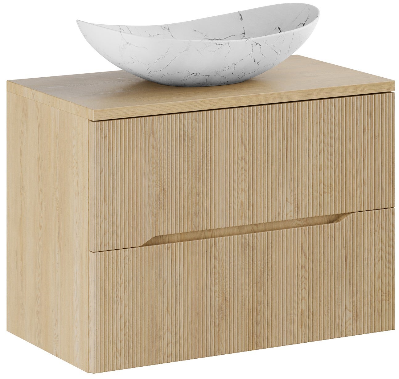 Szafka łazienkowa Nordic Cremona 80 cm dąb ryflowana MDF z blatem i umywalką