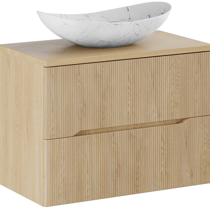 Szafka łazienkowa Nordic Cremona 80 cm dąb ryflowana MDF z blatem i umywalką