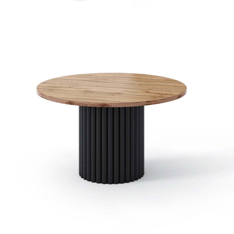 Designerski Stolik VIRELO z Czarnym Stelażem i Blatem w Odcieniu Dębu Wotan – Nowoczesny Akcent