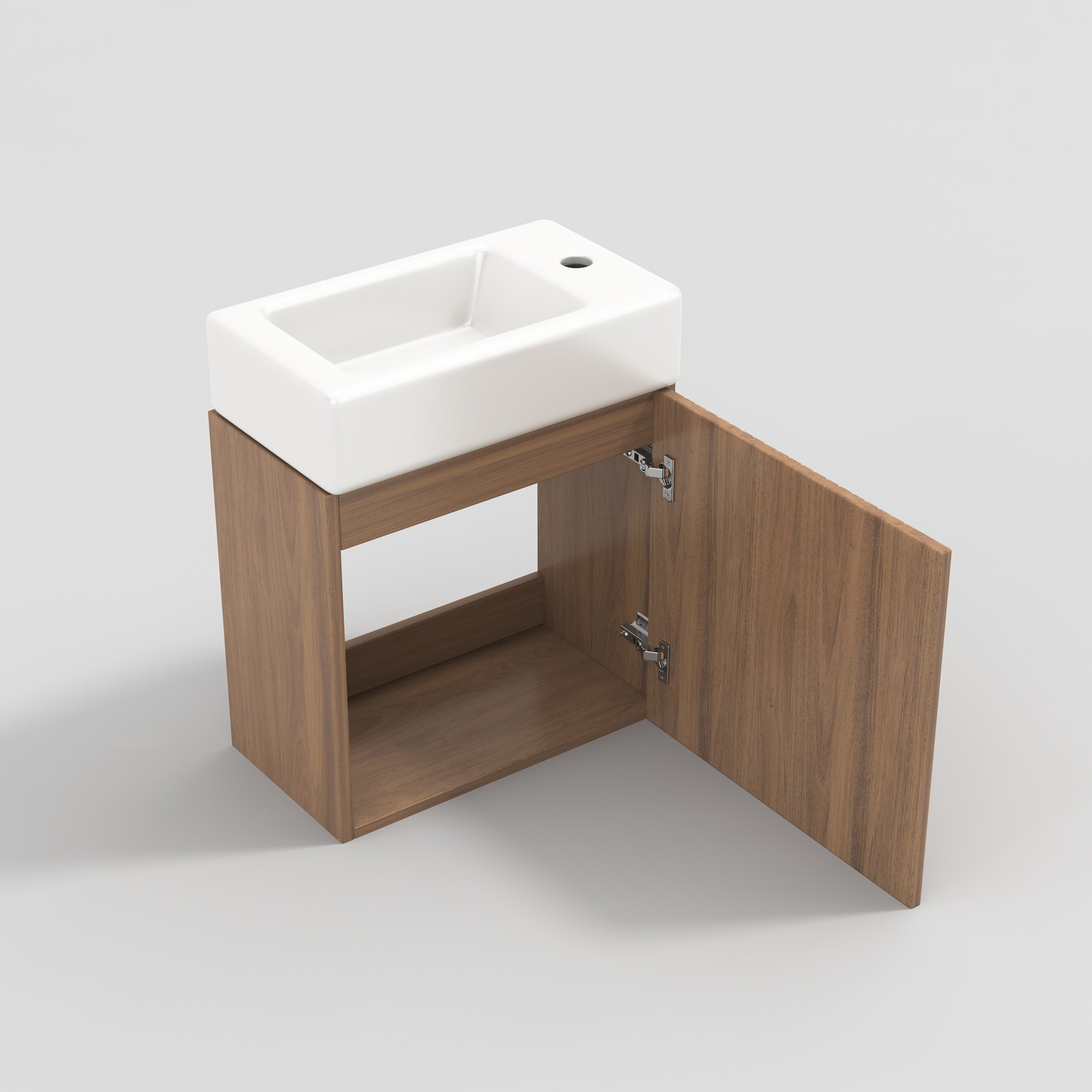 Meuble de salle de bain vasque simple, meuble bas avec vasque en céramique - 46 x 26 x 56 cm - Bois MDF - Naturel - 8