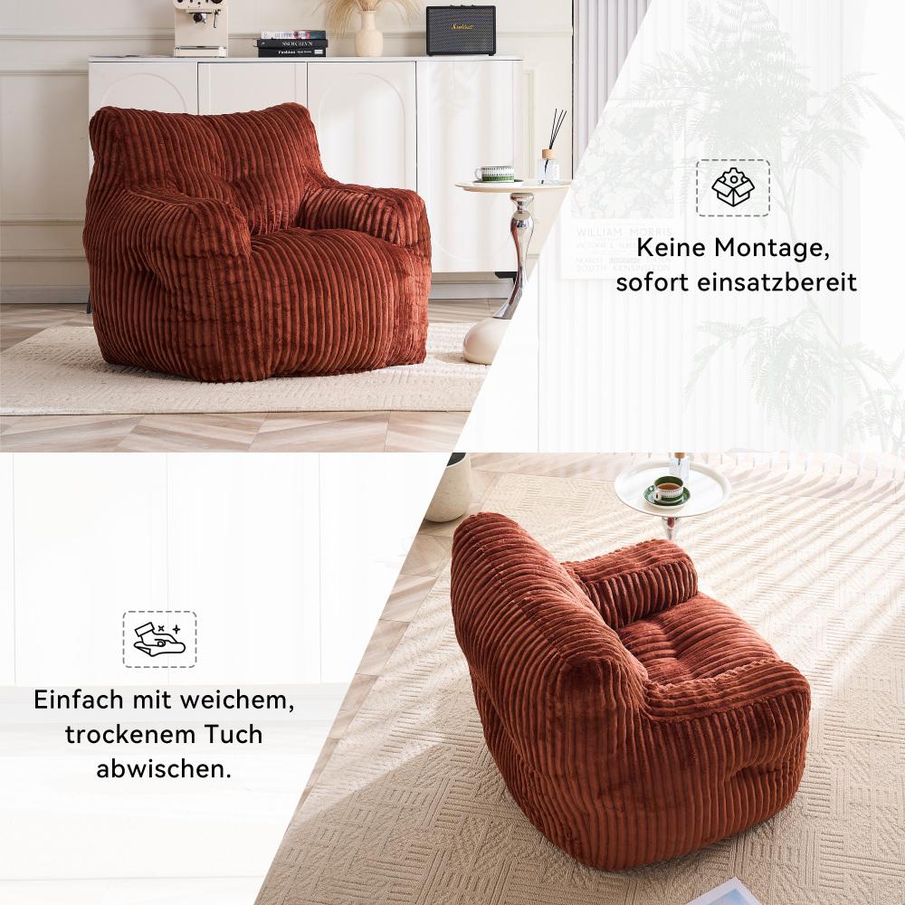Fauteuil poire rouge​ en velours côtelé, rembourrage mousse, chaise lounge confortable, tissu doux, siège salon chambre, design moderne - 6